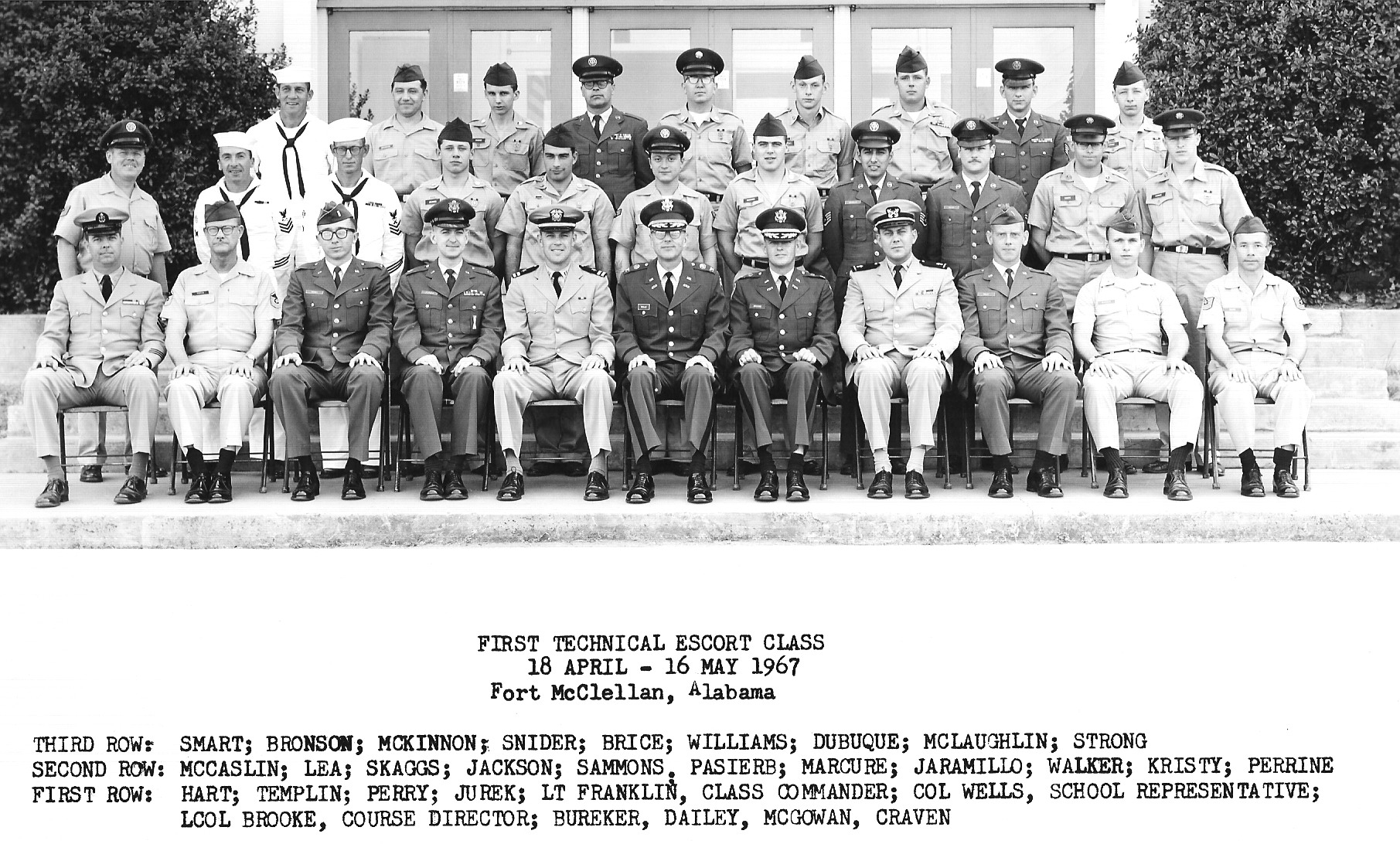 First Technical Escort Class May 1967 brand new WO1 front row 4th from the right.